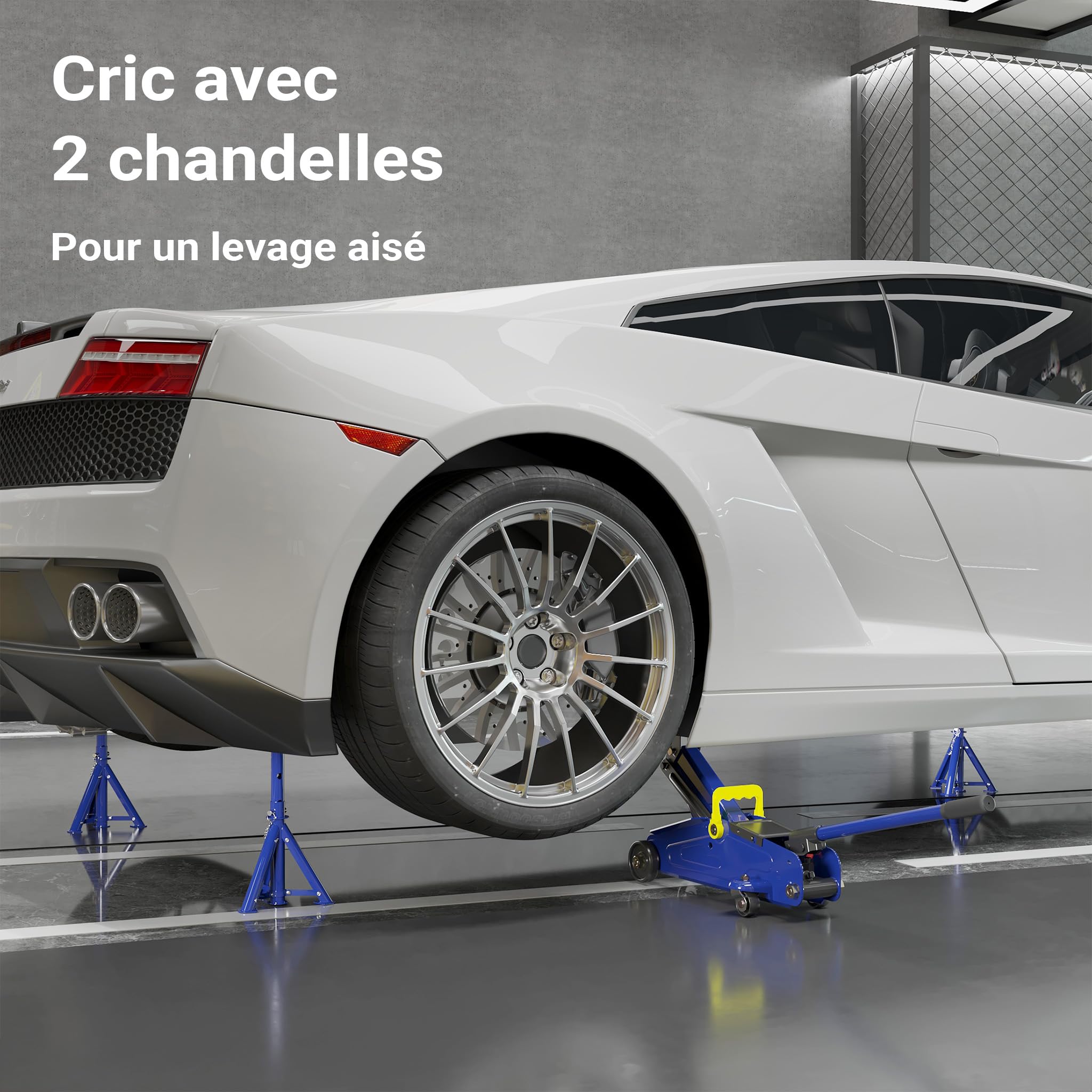 Wiltec Cric et 2 Chandelles Force de Levage Max. 2t Supports rabattables Hauteur Travail Ajustable