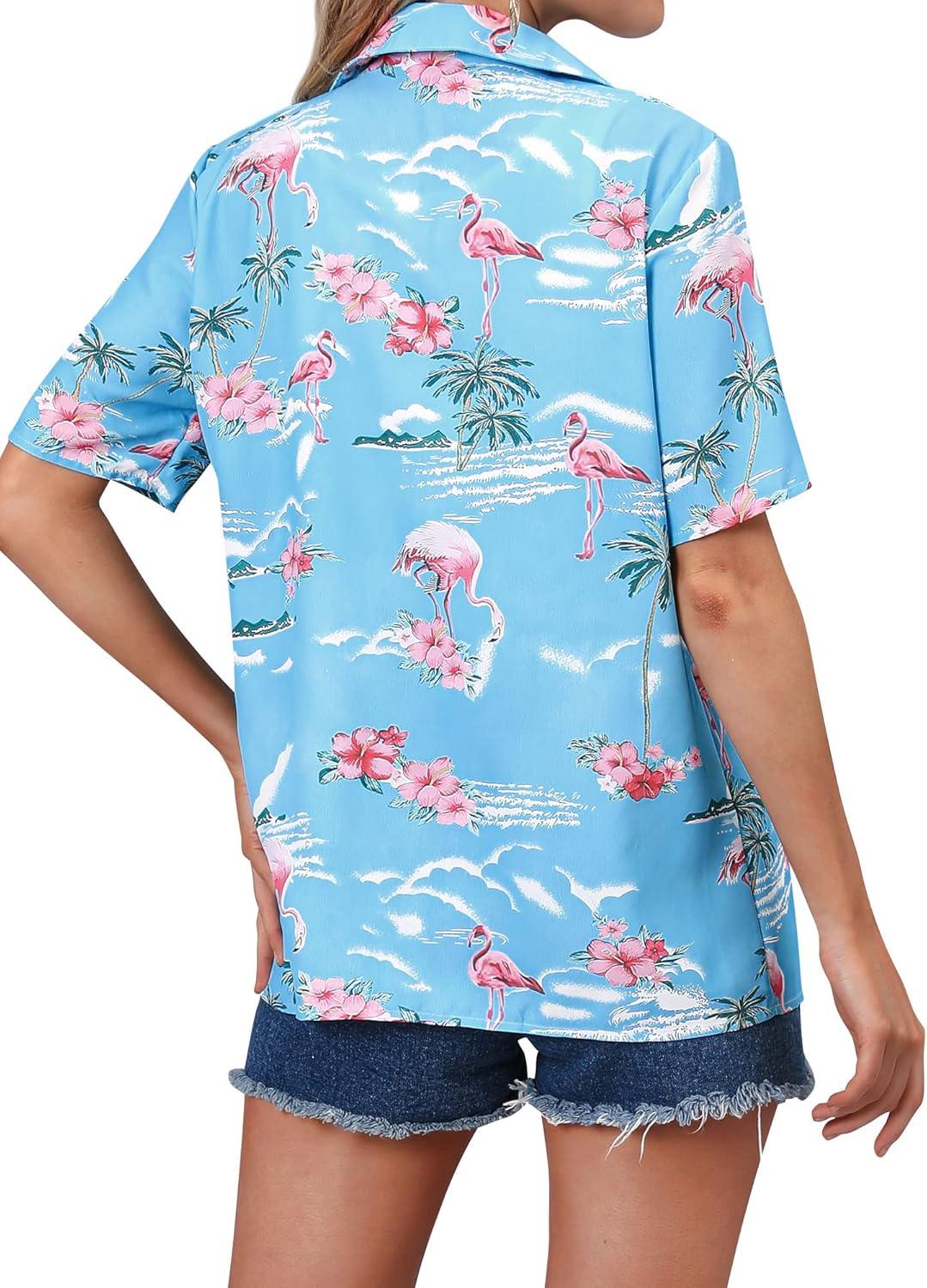 ZXZY Women Summer Hawaii Shirts Soft Cool Floral Tropic Print Short Sleeve Button Up Tops T-Shirt - Image 2