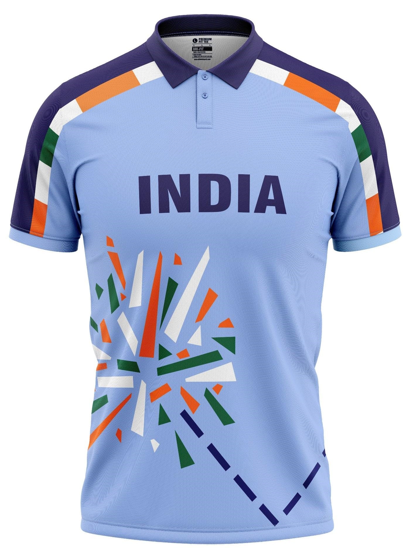 India 1996 Blue Half Sleeves Cricket Fan Jersey - Quick Dry 100% Polyester - India 1996 - Small-image-40