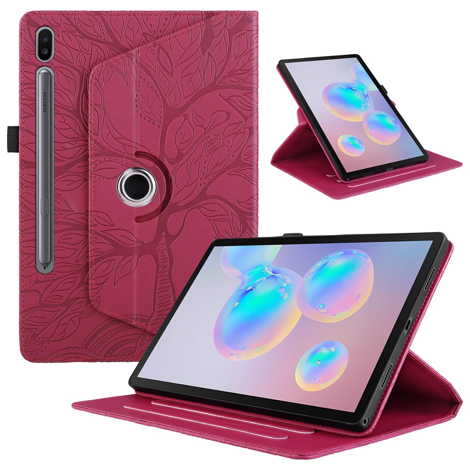 Funda para Samsung Galaxy Tab S9/ S8/ S7 11" (SM-X710/X700/T870) PU Cuero Tablets Protectora Cover 360°Carcasa Giratoria de ángulo Múltiple Stand Función Tablets Funda,Rojo Árboles — view 128