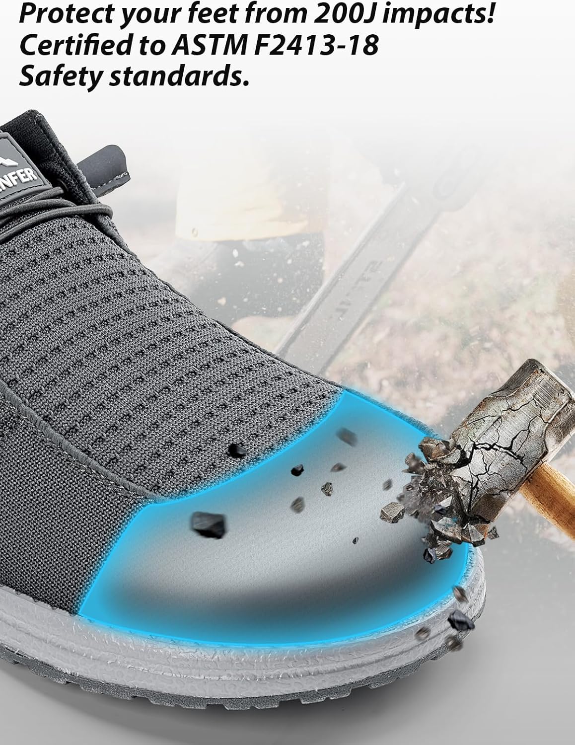 Sosenfer Steel Toe Shoes for Men | Slip Resistant Work Boots with Composite Toe | Lightweight Safety Loafers for Construction & Warehouse | Non-Slip Rubber Outsole - Image 5