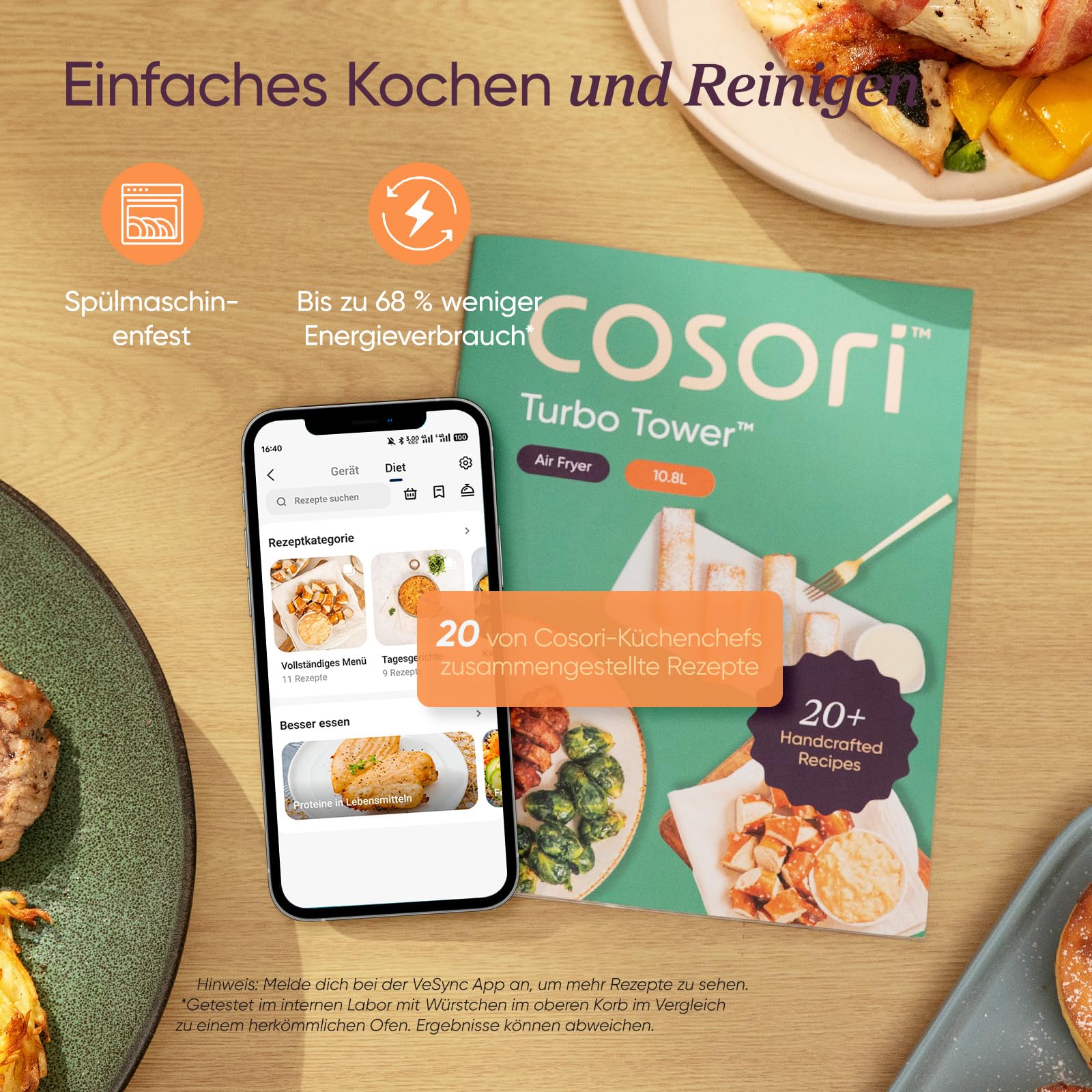 COSORI Heißluftfritteuse 2 Kammern 10,8 L Silbergrau mit Rezeptbuch und Edelstahl-Rost