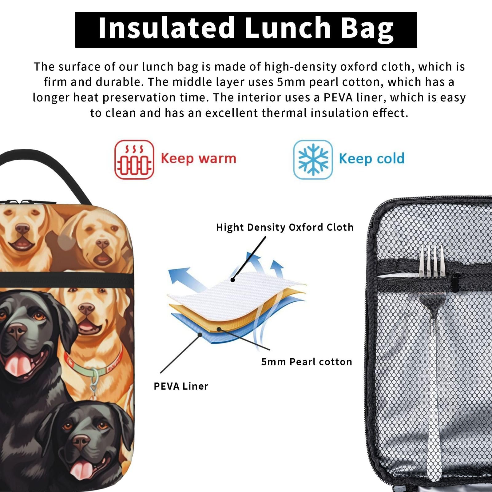 Borsa Frigo Termica Per Pranzo Con Stampa Cane Labrador - Compatta E Impermeabile