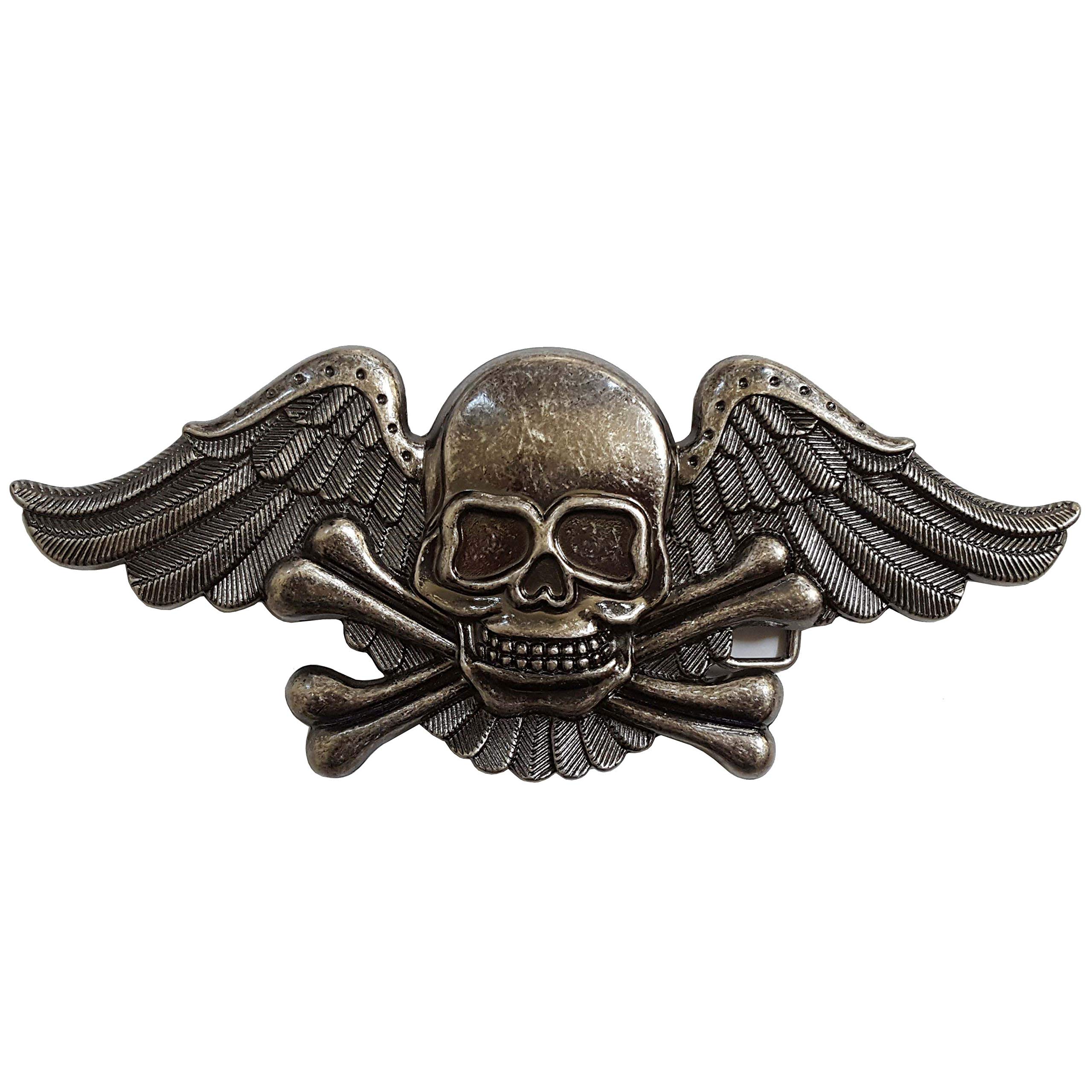 Big Winged Skull Cross Bone Belt Buckle