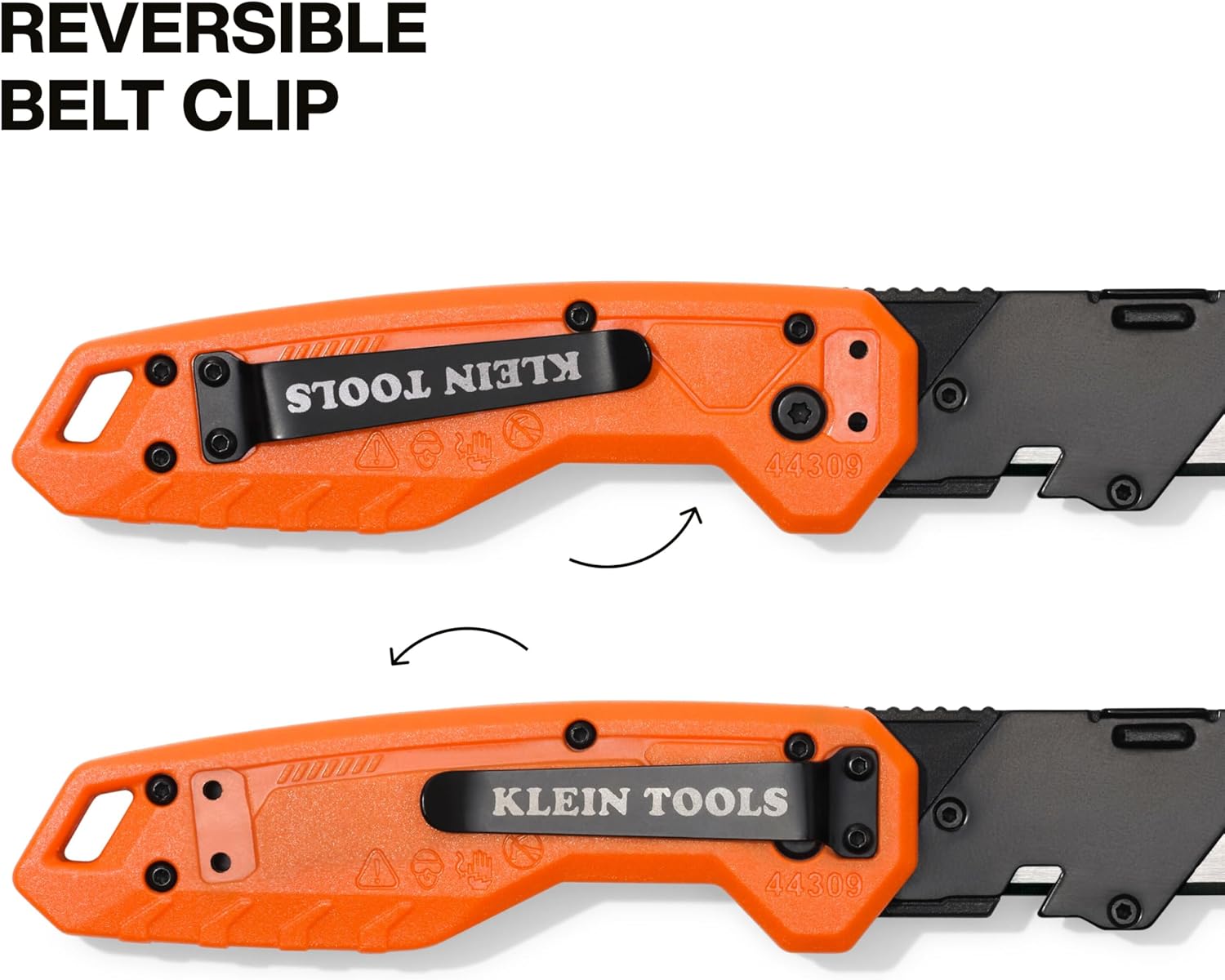 Klein Tools 44309 Pry Bar Knife, 2-in-1 FLICKBLADE Utility Knife with Built-In Pry Bar, Dual Locking Positions at 135-Degree and 180-Degree, Full Metal Core