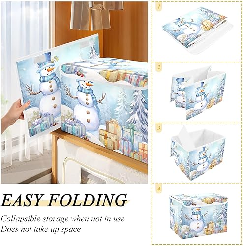 Miniatura 4 de Joko Ivery Regalos de Navidad de muñeco de nieve azul, bolsas de almacenamiento plegables para ropa, contenedores de almacenamiento de tela con asa
