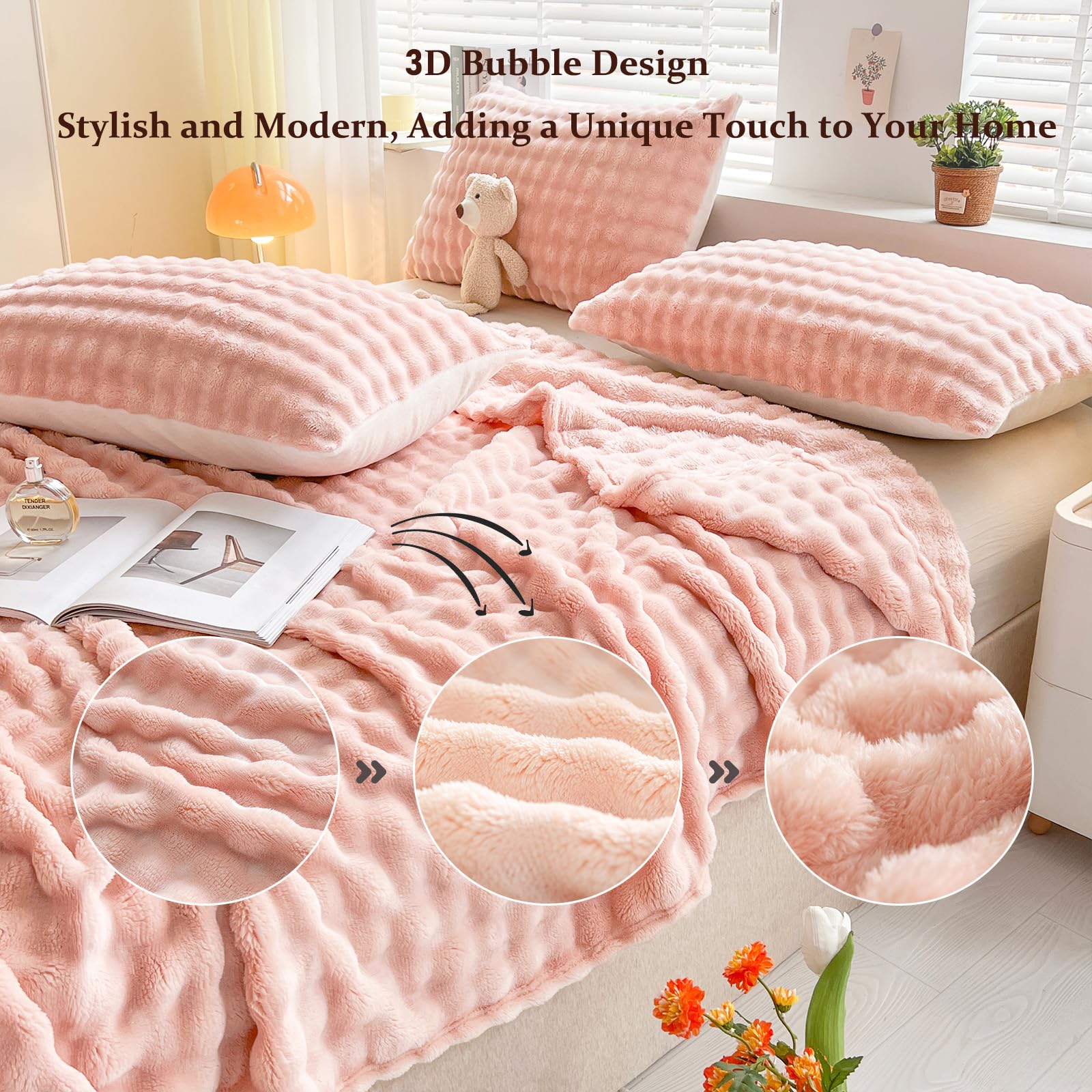 SHANNA Super Soft Warm Milk Velvet Cozy Bubbles 450 GSM Blankets Throws for Sofa Large Fluffy Versatile Blanket Bed Throw for Bedroom Couch - Image 4