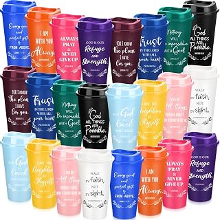 Skylety 48 Pack Clergy Appreciation Month Gifts 16 oz Christian Cups Plastic Coffee Cups with Lids Bible Verse Travel Tumblers Religious Church Gifts for Clergy Pastor Sunday School (Bright Colors)