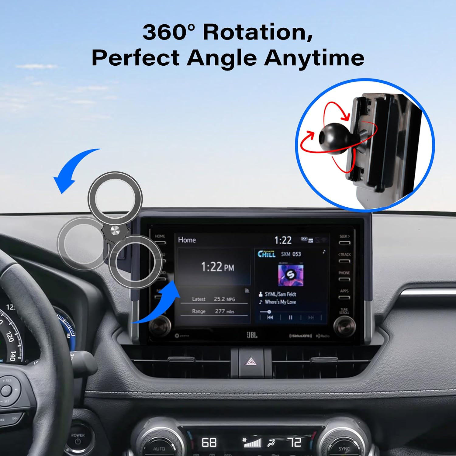 Car Phone Holder for Toyota RAV4 2019 2020 2021 2022 2023 2024 2025 Accessories Apply to 7/8 Inch Touch Screen Fixed Clip Magnetic Cell Phone Mount Hands-Free 360 Degree Rotation