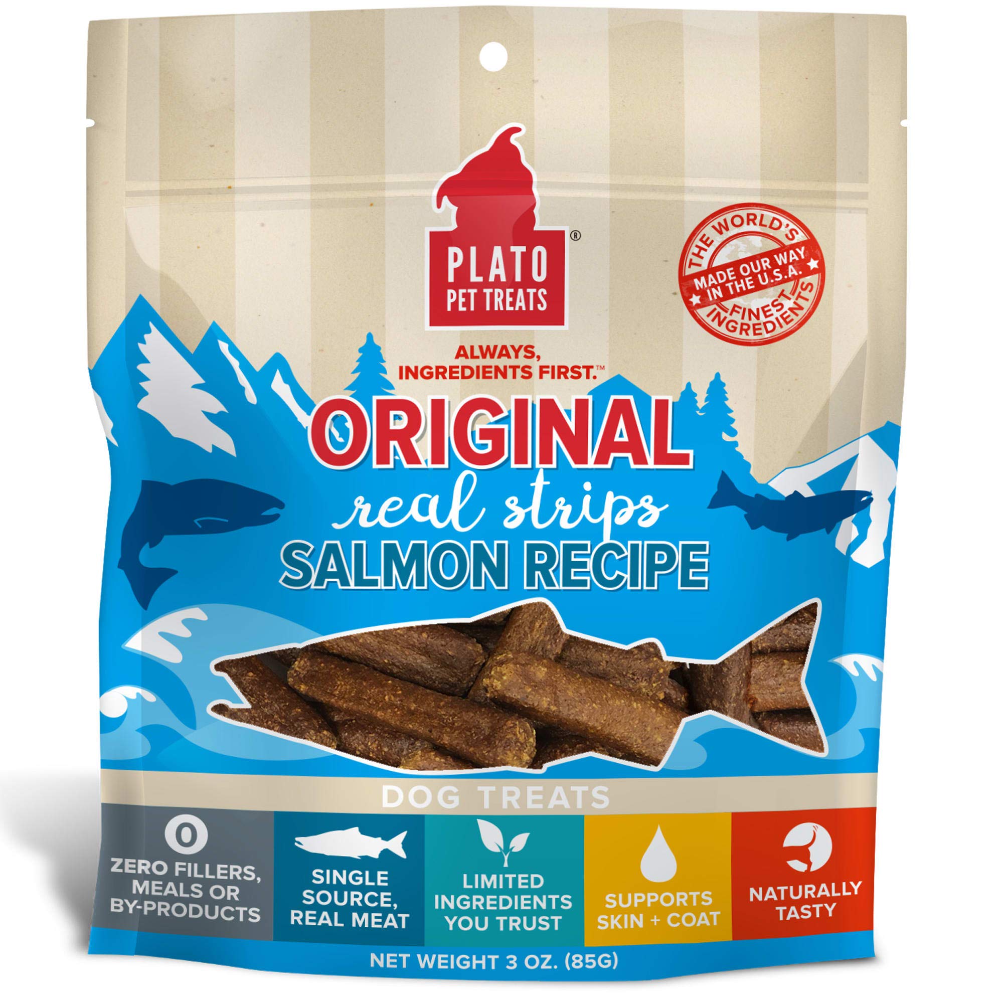 PLATO Original Real Strips Salmon 3oz, Natural (850002221497)