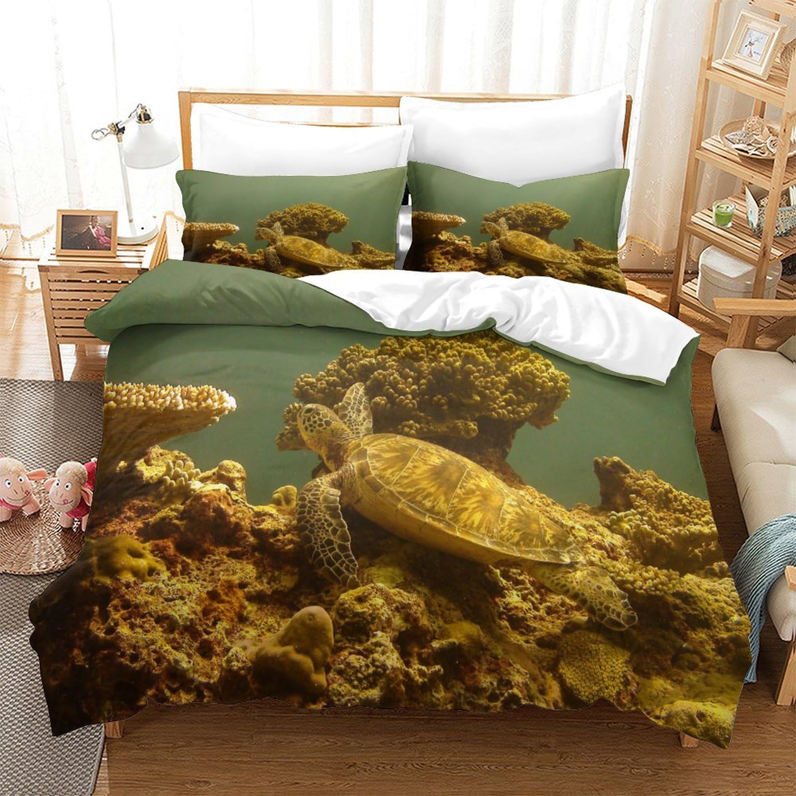 P1s9u7w5y Sea Turtle-6 3D Printed Turtle Coral 3Pcs Microfiber Underwater Animal Duvet Cover Set 3D Ocean Bedding Set King（220X240cm）