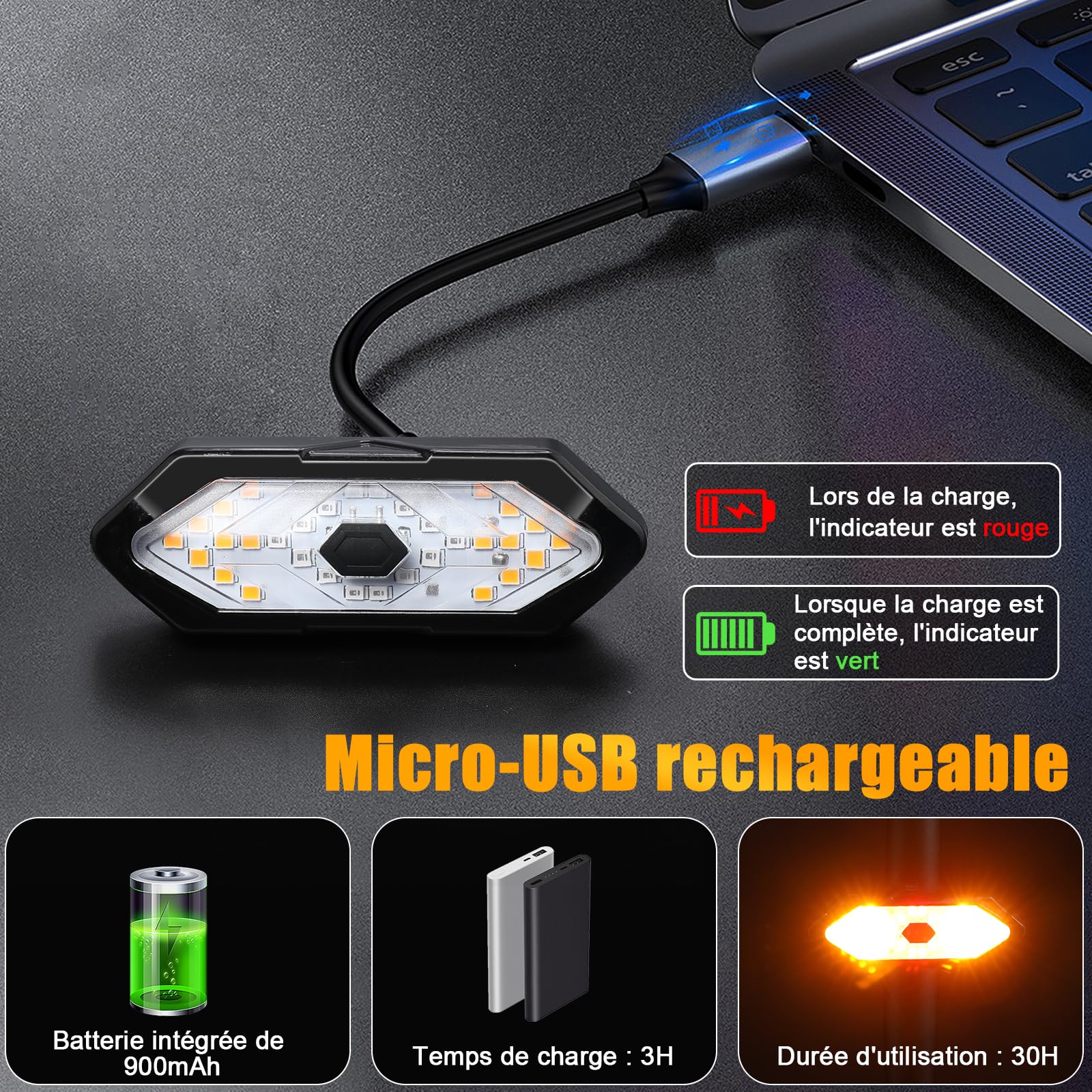 EBUYFIRE Feu Arrière Vélo avec Clignotants et Télécommande - 5 Modes LED, IPX4 Étanche, USB Rechargeable, Klaxon Intégré, Montage Universel