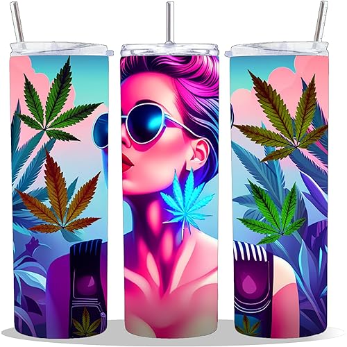20 oz Insulated Double Wall Stainless Steel Tumbler with Spill Proof Lid and Reusable Straw, Water Bottle Coffee Cups Travel Mug, Smoke High Marijuana 420 Weed Cup Mug Tumbler (Woman)