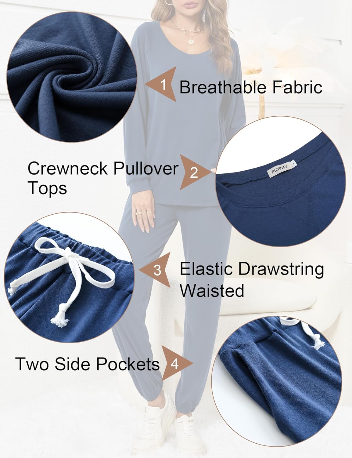 Women's 2 Piece Outfits Lounge Sets Long Sleeve Tops and Jogger Sweatpants Sweats Track Suits Loungewear Pajama Sets - Image 5