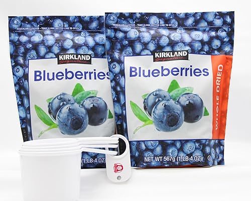 Kirkland Signature - Arándanos secos enteros (paquete de 2), 20 onzas cada uno, con tazas medidoras Sophley de bonificación, dulce y conveniente