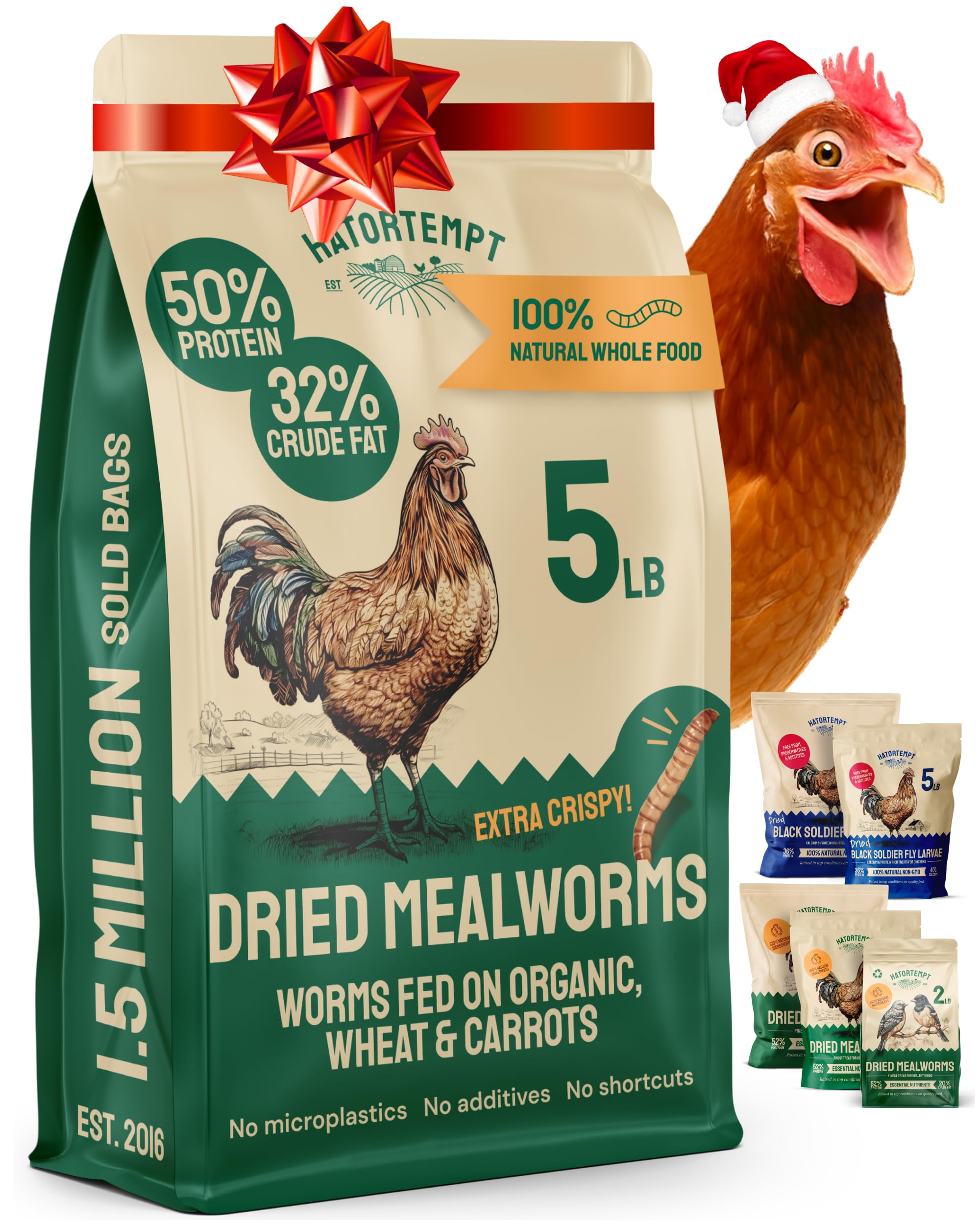 Hatortempt Dried Mealworms - 5 Lb, Non-GMO & Organic - High-Protein Mealworms for Wild Birds & Ducks, Chicken Treats & Bird Food