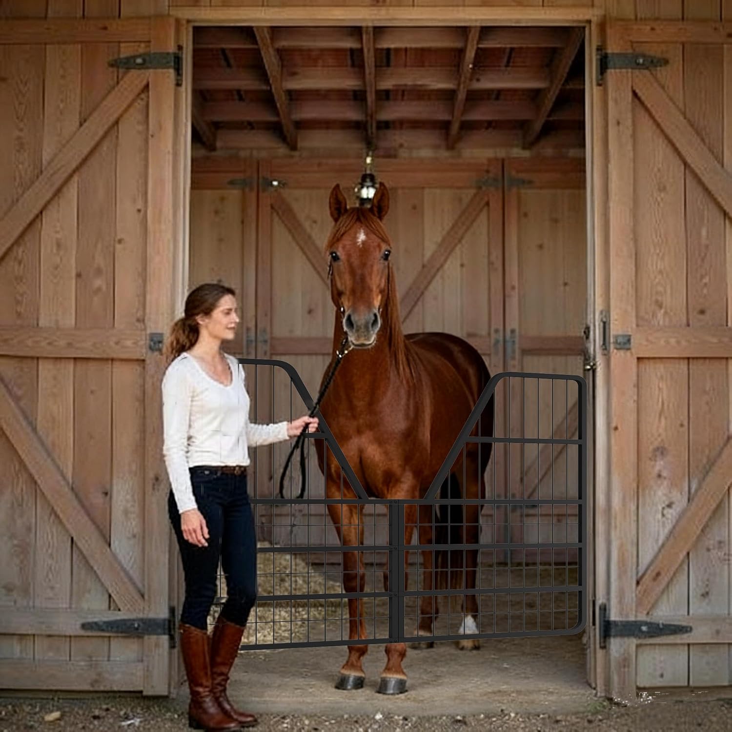 Stall Guard for Horse Stall, 52" W x 42" H Heavy Duty Steel Gate, Easy Install Horse Stall Gates for Ponies and Livestock