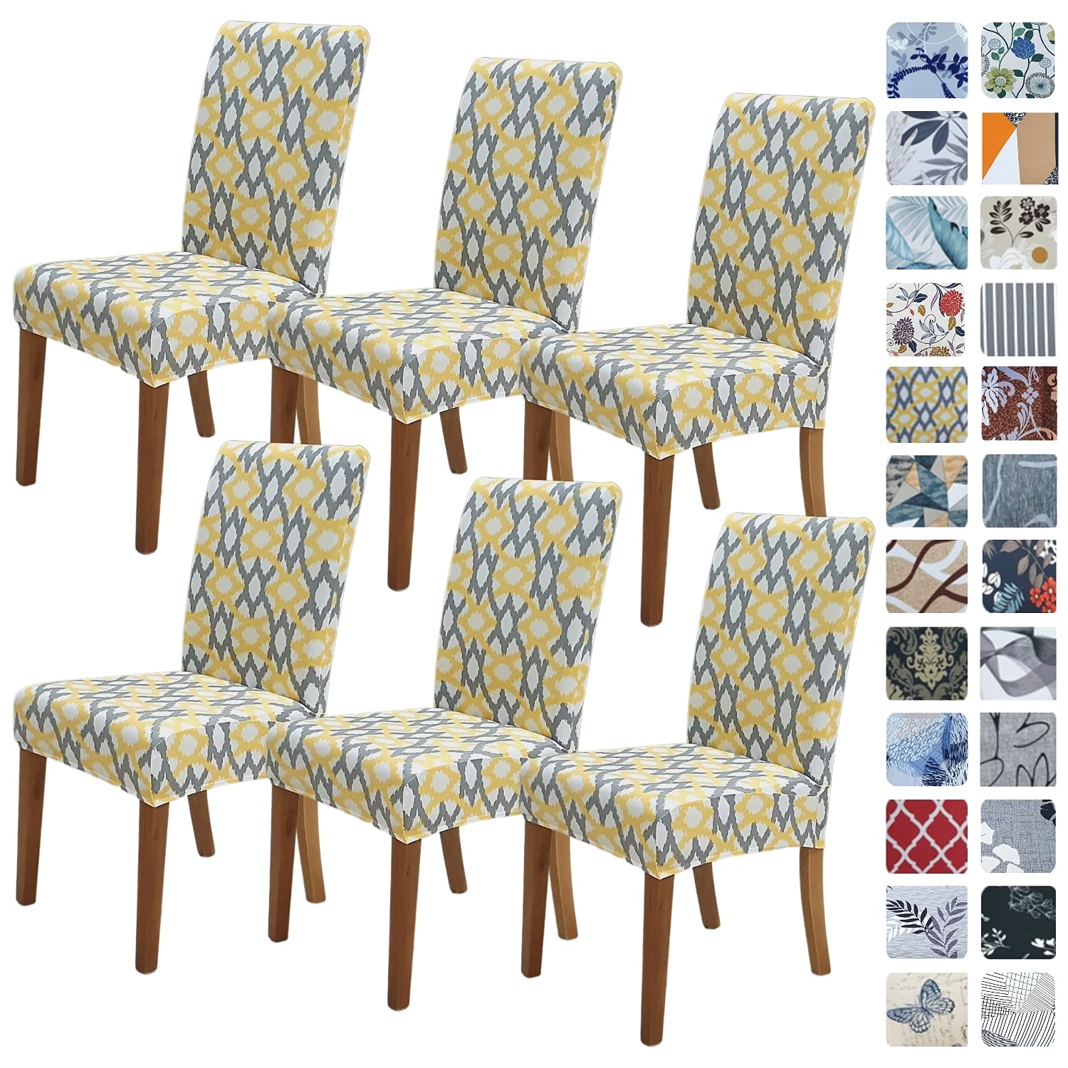 SPRINGRICO Chair Covers for Dining Room 6 Pack, Stretch Dining Chair Cover, Washable Spandex Kitchen Parsons Chair Slipcovers, Removable Seat Protector for Home or Party (Set of 6, Sunshine Zen)