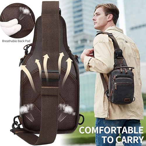 Miniatura 6 de Nerlion - Bolso bandolera de lona encerada para hombre, bolsa cruzada para el pecho, resistente al agua, bolsa de hombro casual
