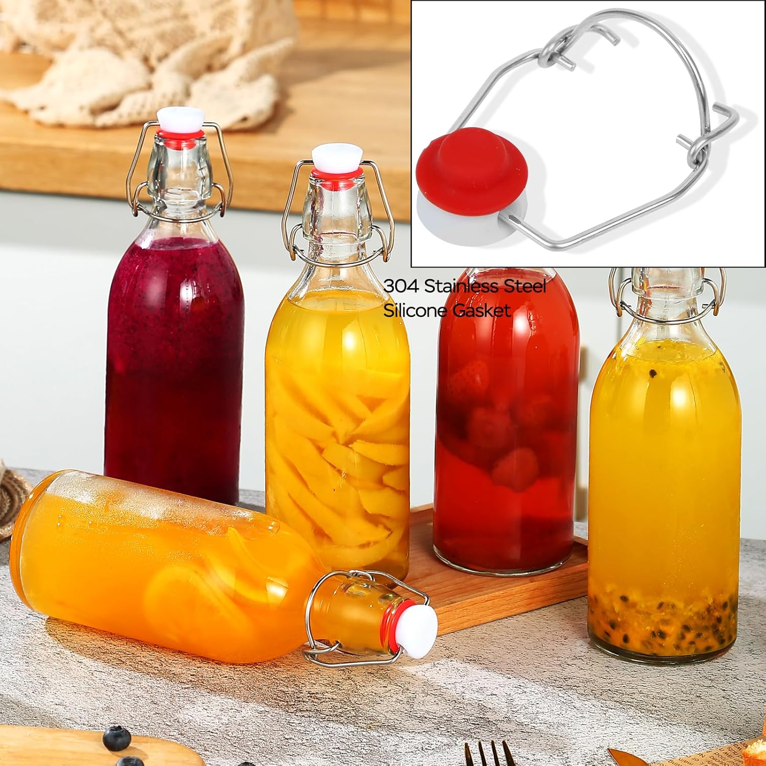 8 Pack flip top glass bottle 12 oz,swing top glass bottles 12oz with airtight lids for home brewing,kombucha,kefir,vanilla extract,beer,oil,vinegar,homemade juices,soda,beverages,2nd fermentation - Image 4