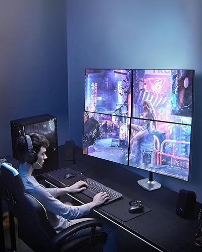 Miniatura 7 de Soporte para monitor cuádruple, soporta pantallas de hasta 40 pulgadas y 25 libras, soporte para 4 monitores totalmente ajustable con abrazadera en
