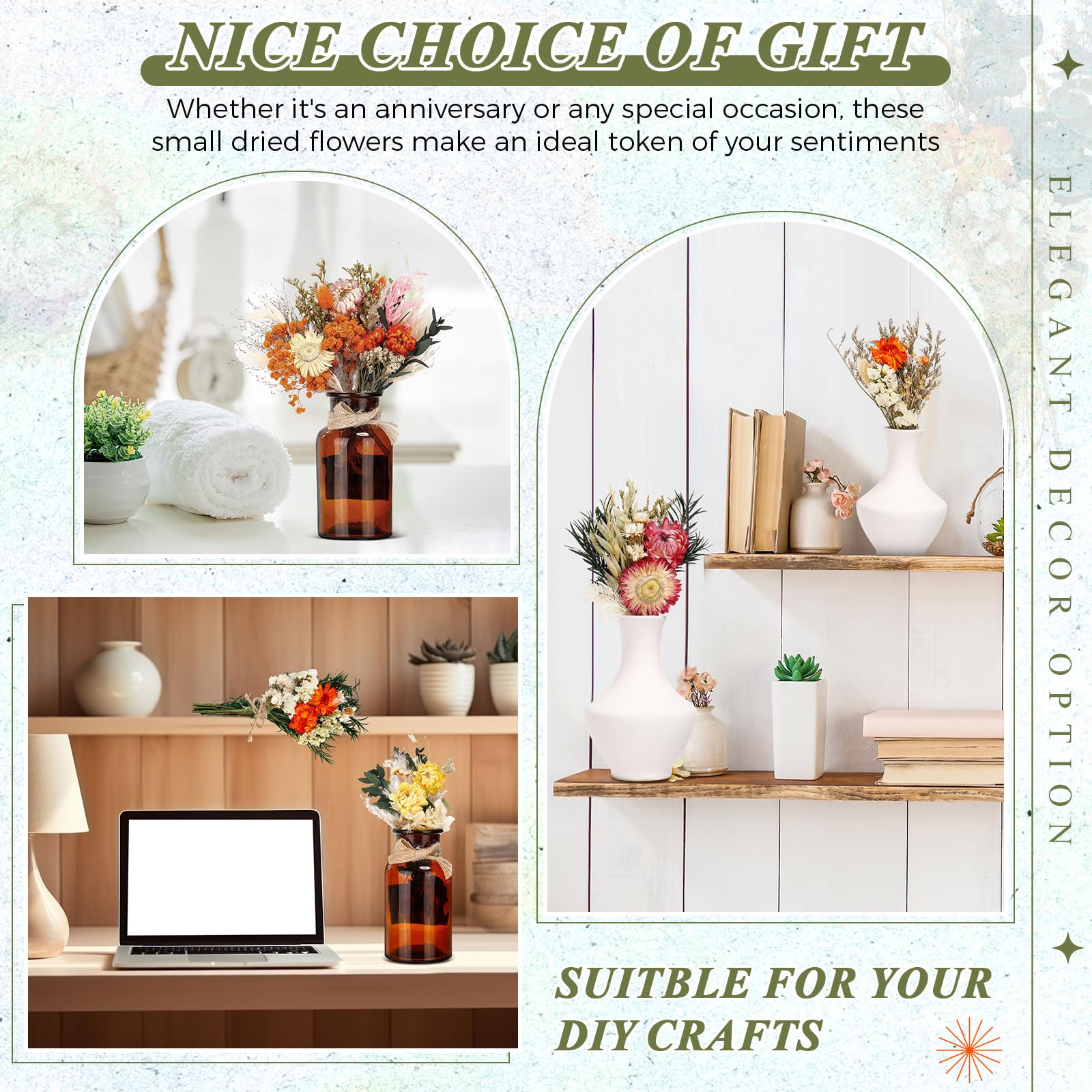 Layhit Lot de 12 mini bouquets de fleurs séchées bohème faites à la main pour décoration de vases, loisirs créatifs, photo, boutonnière pour homme, cadeau de demoiselle d'honneur, décoration