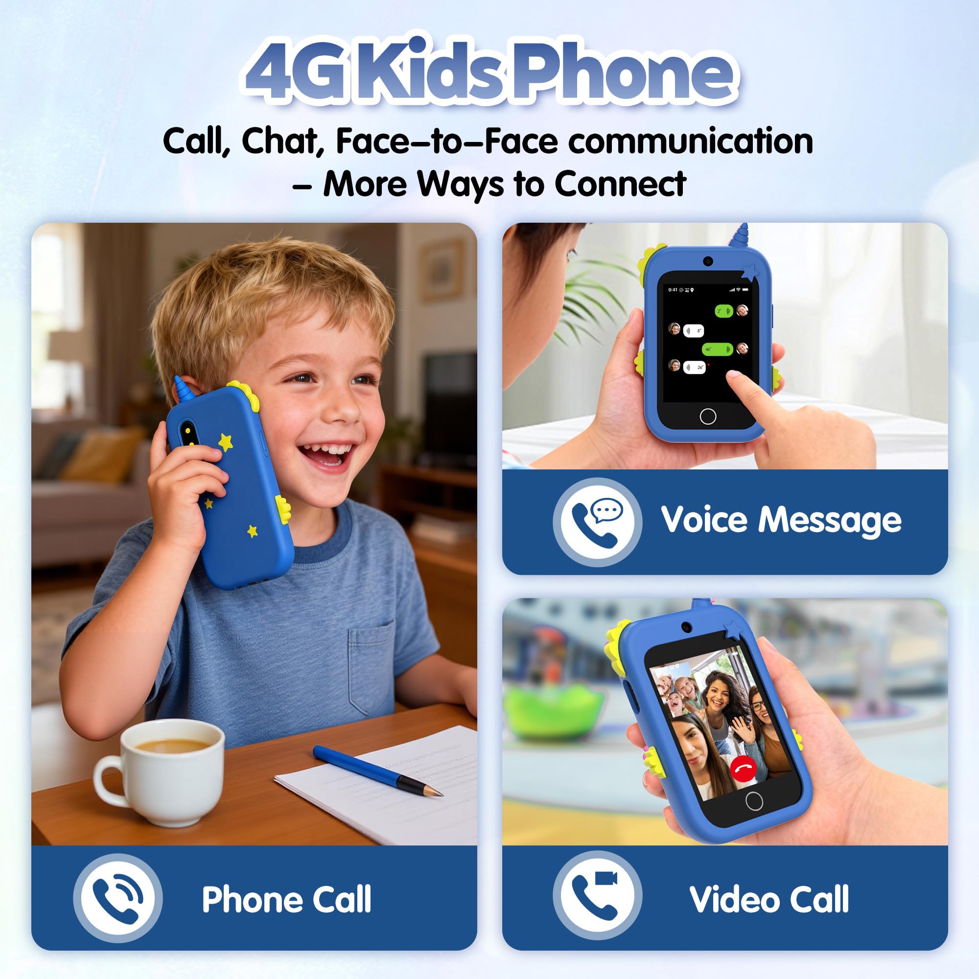 4G Téléphone Portable pour Enfants,Smartphone Enfant avec GPS Appel Vidéo Chat Familial SOS Double Caméra Podomètre Alarme Mode école,Téléphone Mobile Intelligent Cadeau d'anniversaire de Noël