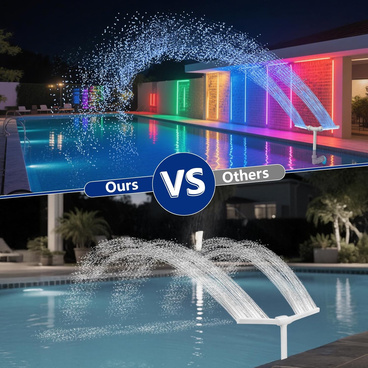 Solar Pool Fountain with Lights - Dual Spray Water Fountains for Above Ground/Inground Pools, High-Pressure Waterfall & Pool Sprinkler Fountain Accessories