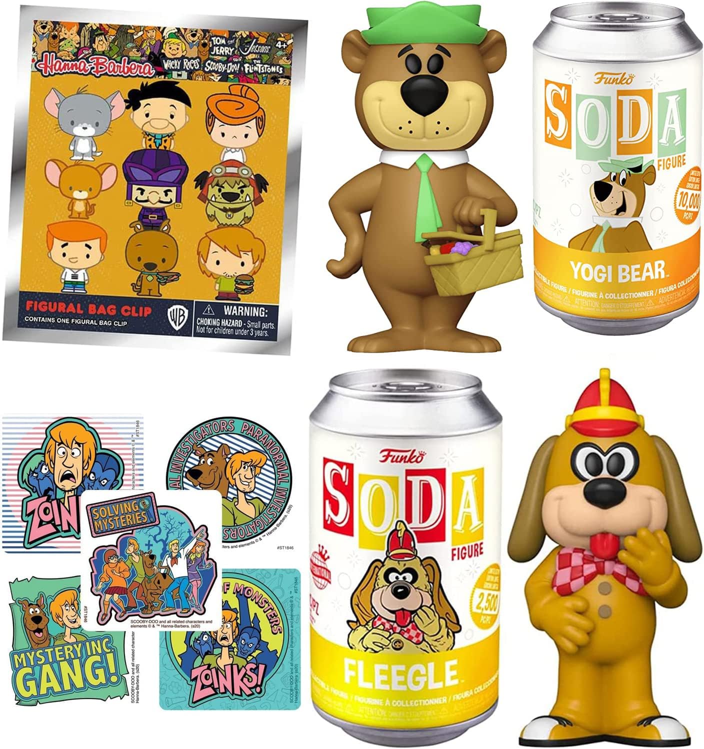 Average Purple Octopus Figure Soda SQUIDDLY Diddly Bundled with TV Banana Splits Fleegle + Cartoon WB Blind Bag Character Hanger Jetsons, Flintstones Wacky Races + Scooby Doo Mag! 4 Items