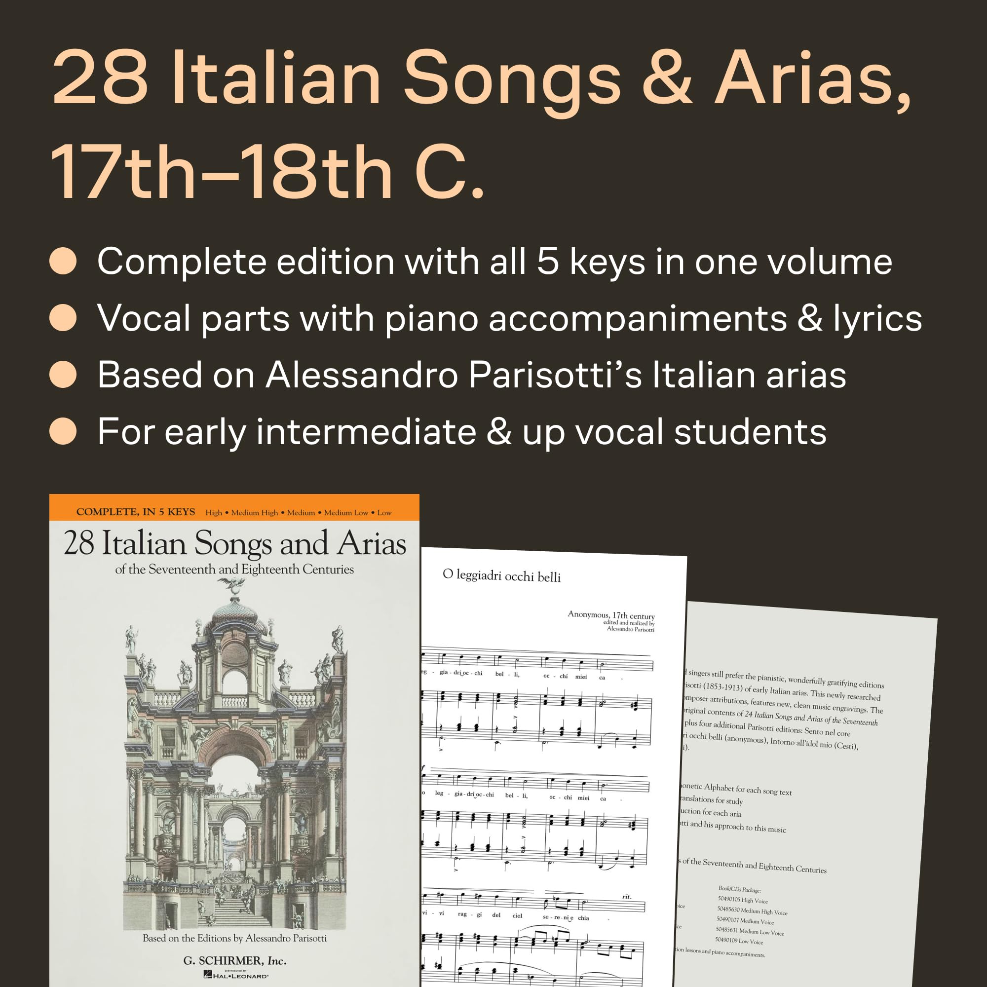 28 Italian Songs and Arias of the Seventeenth and Eighteenth Centuries: Complete, in 5 Keys: Of the 17th & 18th Centuries