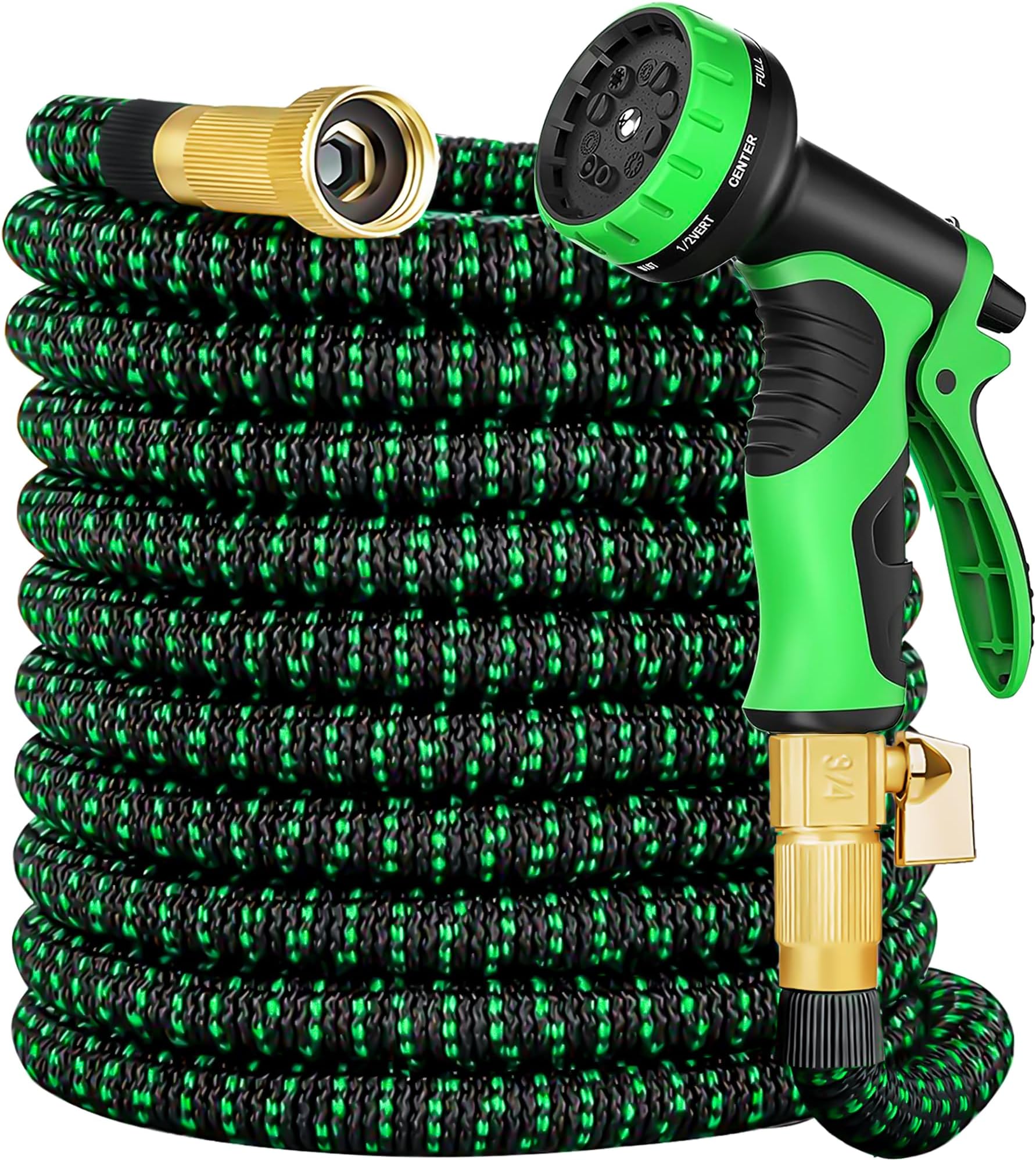 Expandable Garden Hose 50 ft with 10 Function Nozzle Sprayer, Lightweight & No-Kink Flexible Water Hose with Durable Latex Core & Solid Brass Fittings, 50ft Retractable Stretch Hose (Black & Green)