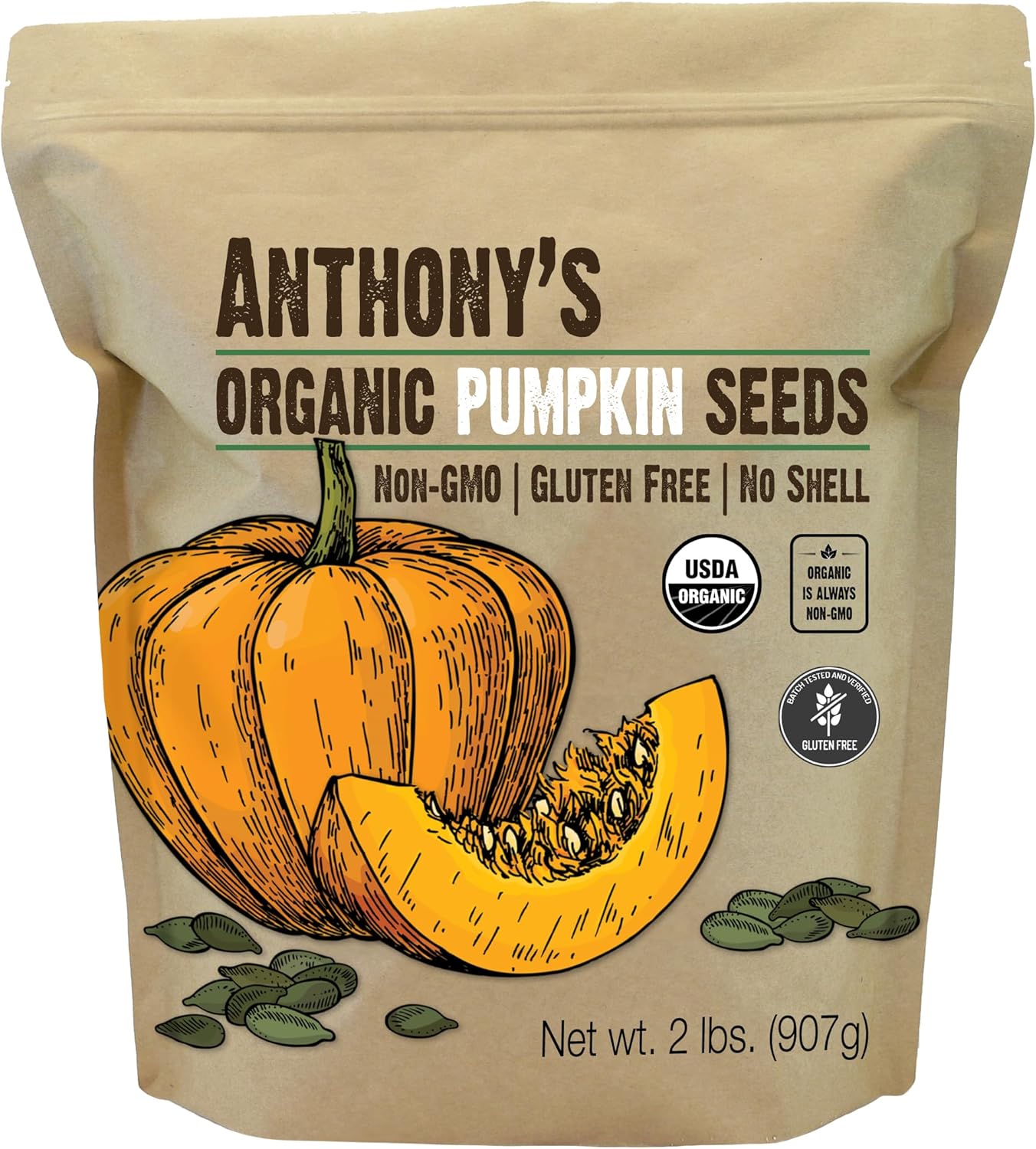 Anthony's Organic Raw Shelled Pumpkin Seeds (2 lb) on Amazon