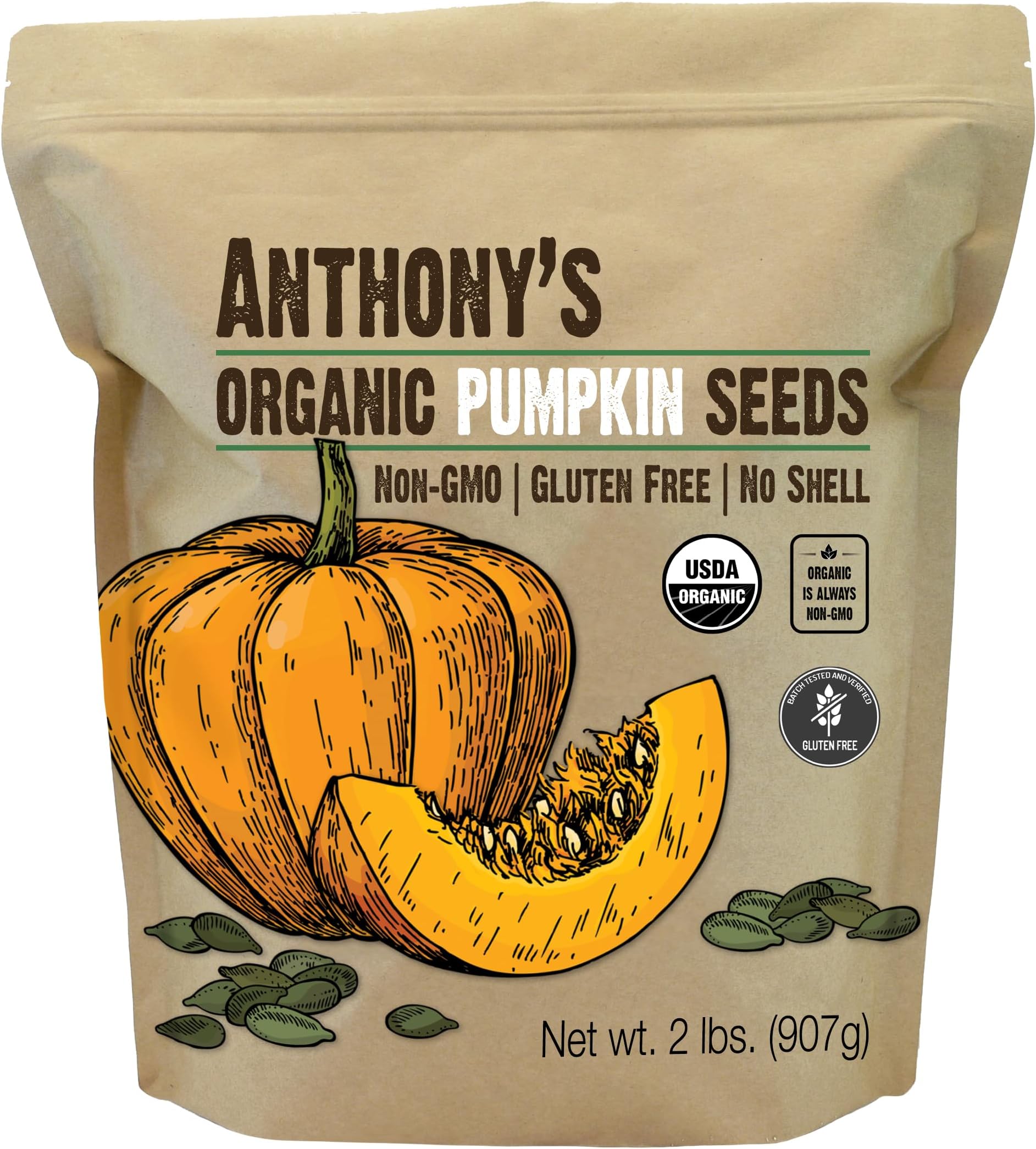 Anthony's Organic Pumpkin Seeds £2 Gluten Free GMO Free Peel Unsalted Keto Friendly