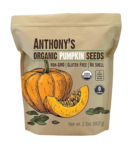 Anthony's Semillas de calabaza orgánicas, 2 libras, sin gluten, sin OMG, sin cáscara, sin sal, aptas para dieta cetogénica