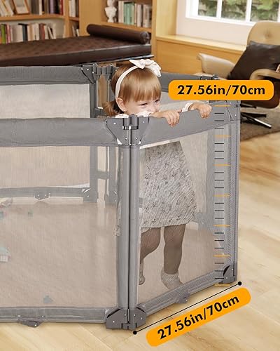 Miniatura 4 de Dearlomum Corralito extra ancho para bebés con malla resistente al calor, valla plegable de 3 paneles, barrera de seguridad para interiores y
