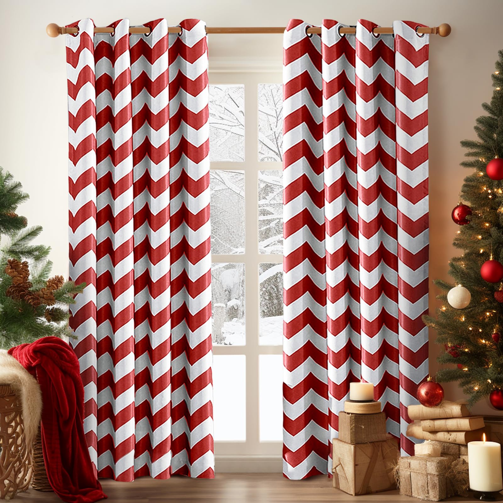 Melodieux Fashion Chevron Curtains for Living Room Dining Room, Darkening Grommet Top Window Drapes Soundproof Thermal Insulated for Bedroom, 84 Inches Long, 52 by 84 Inch, Red (1 Panel)