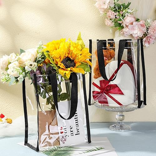 Miniatura 4 de Paterr 50 bolsas transparentes a granel aprobadas por estadios de plástico transparente con asa para bodas, cumpleaños, baby shower, fiestas