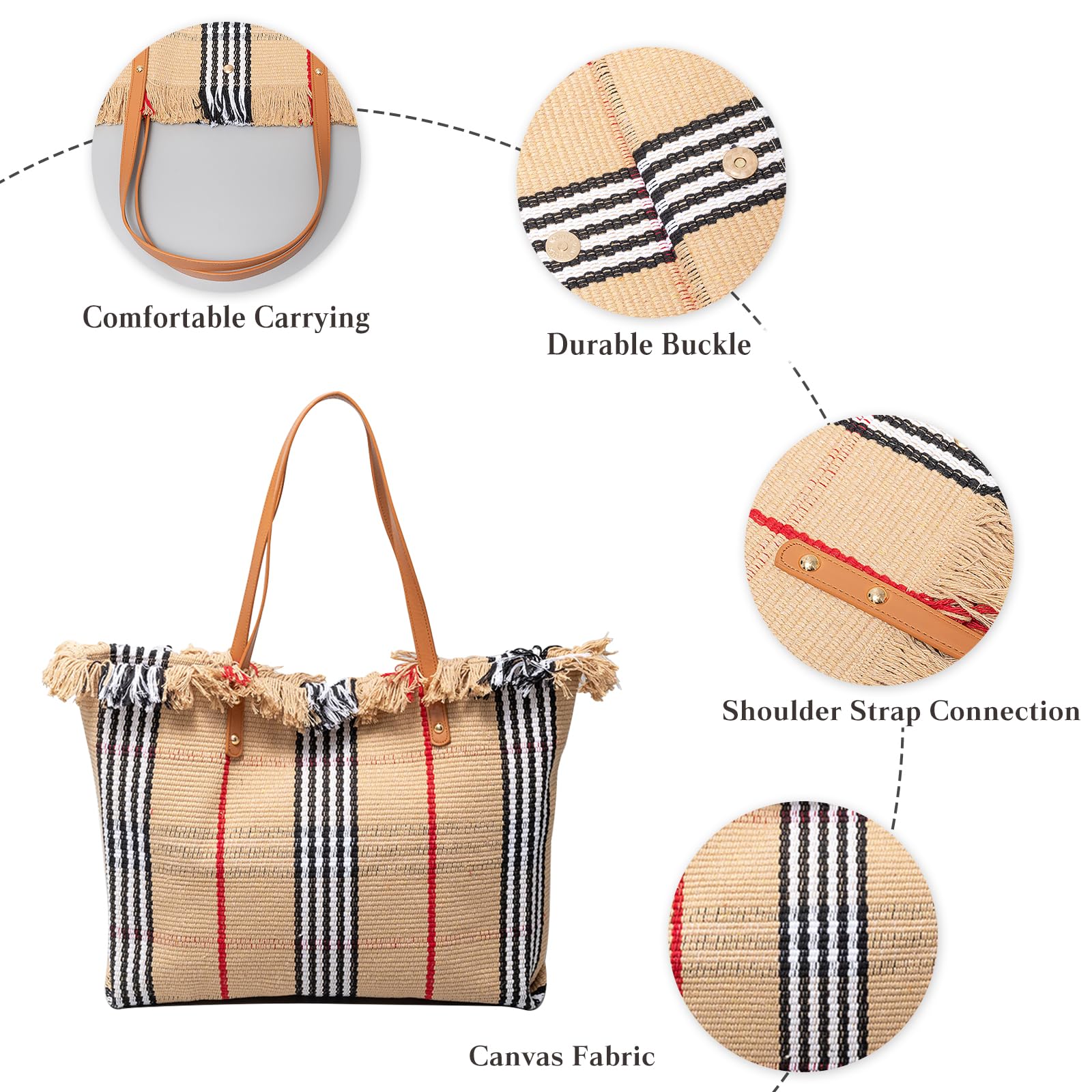 CORIOS Borsa a Mano in Tela Borse a Spalla Donna Alta Capacità Borsa Spiaggia Bohemien Borse Tote Casuale Borse a Tracolla con Nappe per Viaggio Vacanza Uso Quotidiano Beige