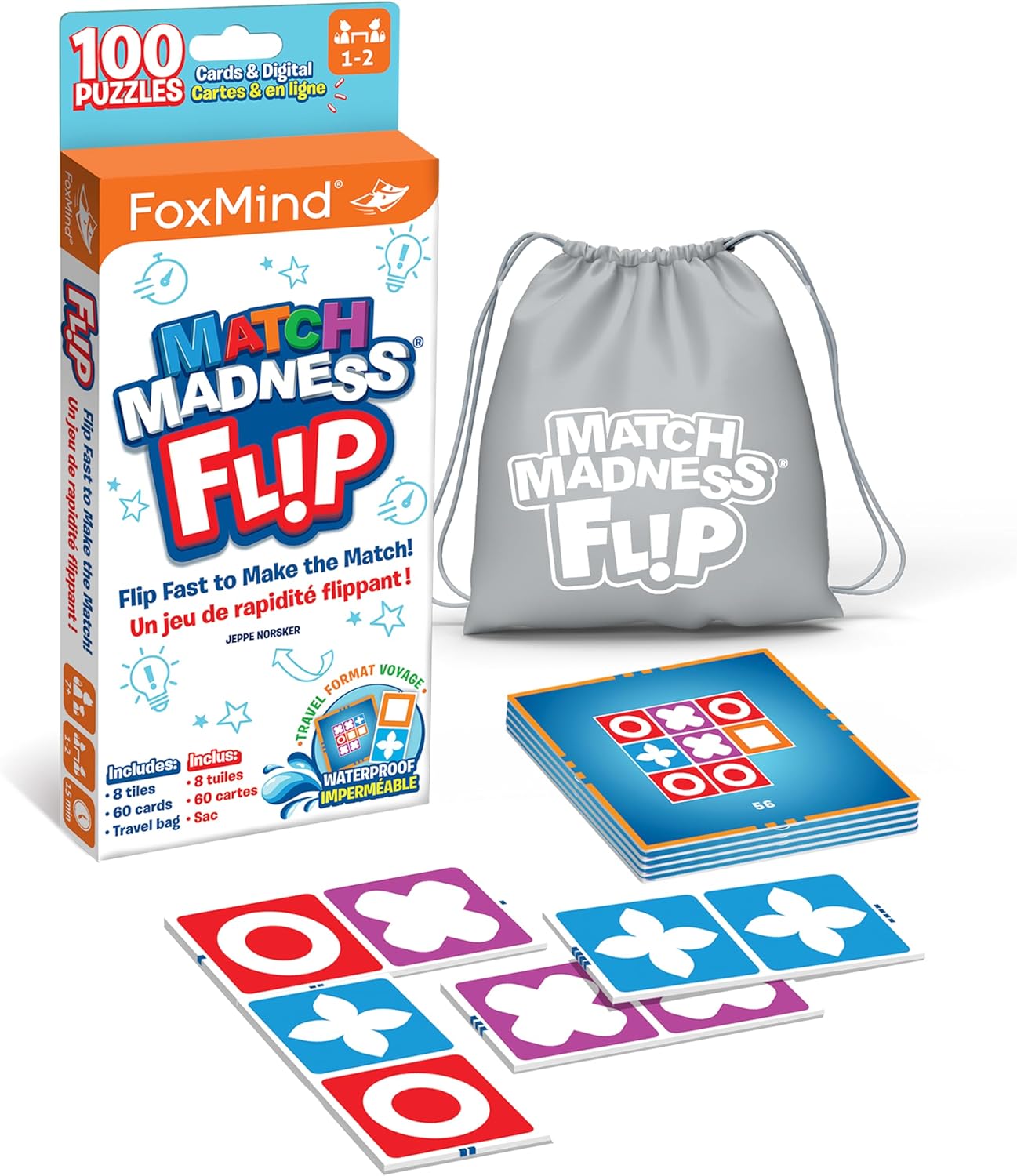 Foxmind Games: Match Madness Flip - Travel Sized Pattern Matching Puzzle Game, Develop Problem Solving-Logic-Fine Motor Skills, Kids 7+, 1-2 Players