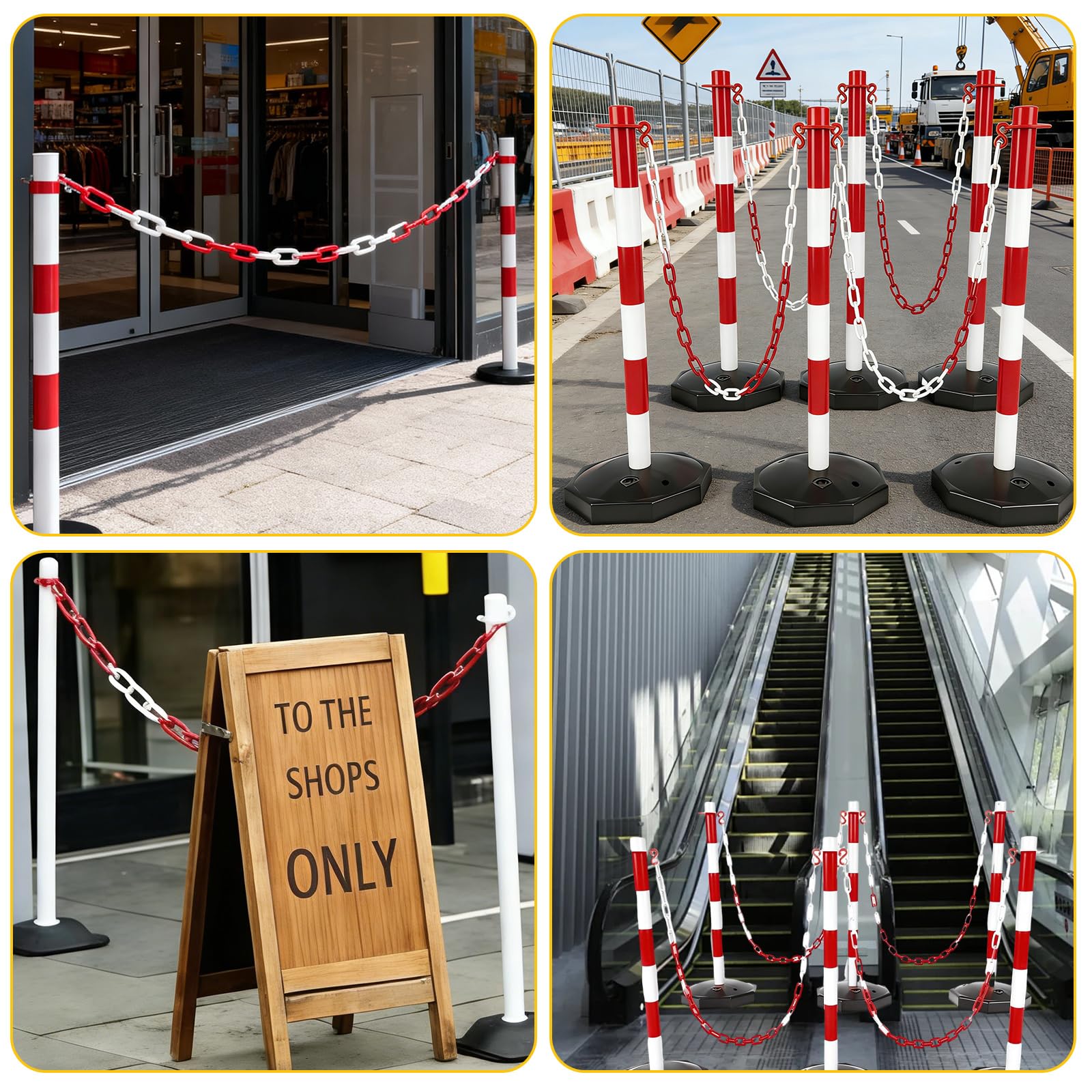 DAJAVE Chaîne de signalisation en acier galvanisé de 6 m, 5 mm, rouge et blanc, en acier galvanisé, chaîne en métal pour verrouiller les surfaces, barrière de parking