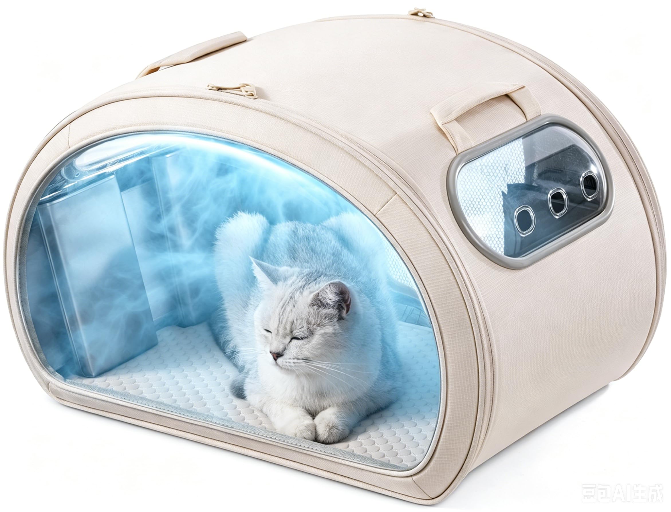 pecute cooling cat house, with cooling mat for small dogs, indoor cat bed with insulation and 6 ice packs cooling for cat and dog, foldable outdoor cat house for hot summer days, m, cream