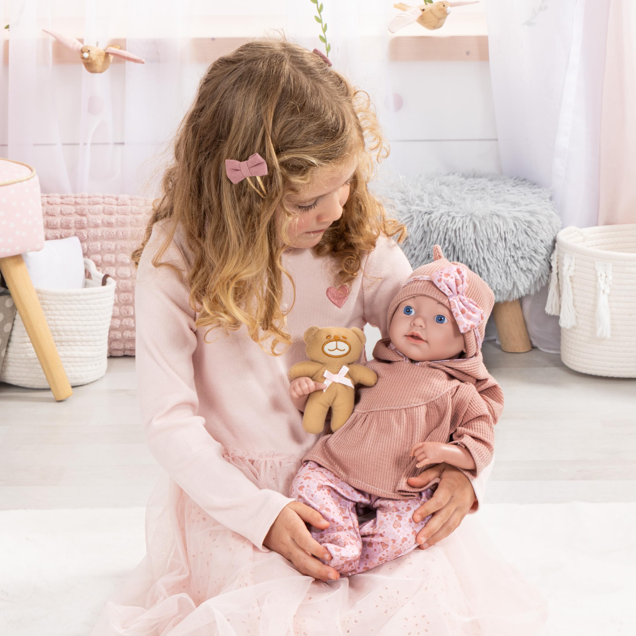 Lalka bobas Reborn, realistyczna, 38 cm, smoczek, butelka | poduszką, kocykiem, pluszowymi - Zabawki dla dziewczynek i chłopców