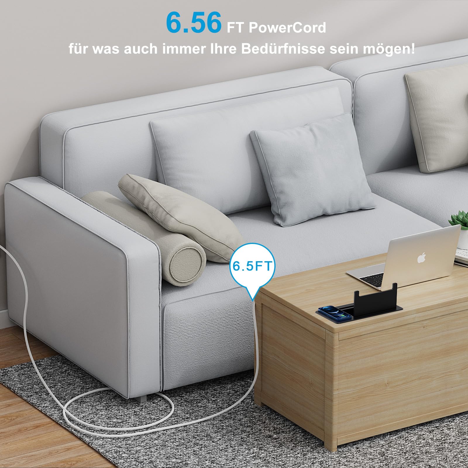 Ciabatta elettrica a scomparsa a 2 prese con 2 USB-C PD 20 W e 1 USB-A, presa da incasso in alluminio con cavo da 2 m, colore nero