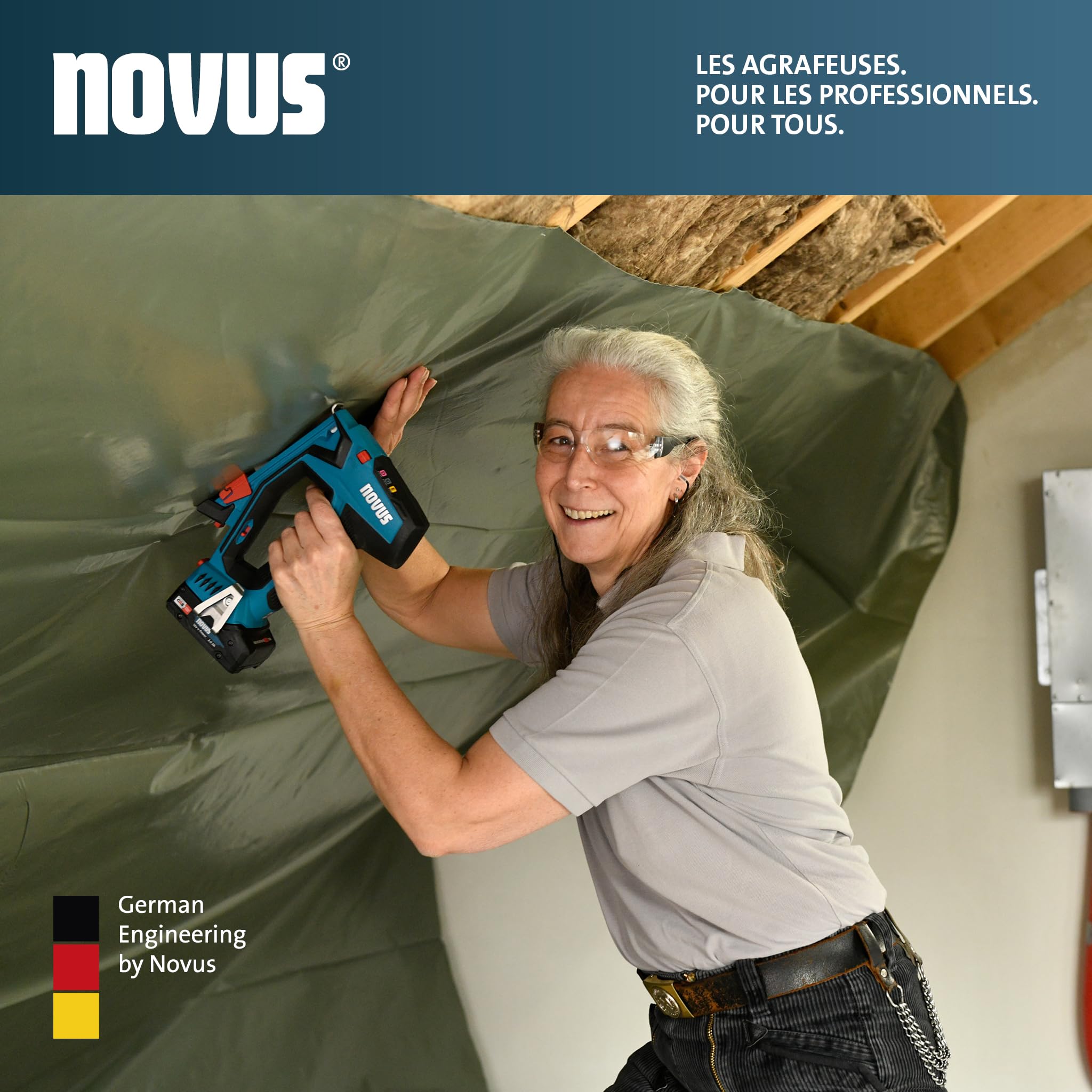 NOVUS TOOLS Agrafeuse sans fil professionnelle J-551 Kit avec 9.800 agrafes │ Pour agrafes en fil plat 6-14 mm et clous 16 mm │ Compatible avec CAS 18V │ Agrafeuse cloueuse sans batterie et chargeur