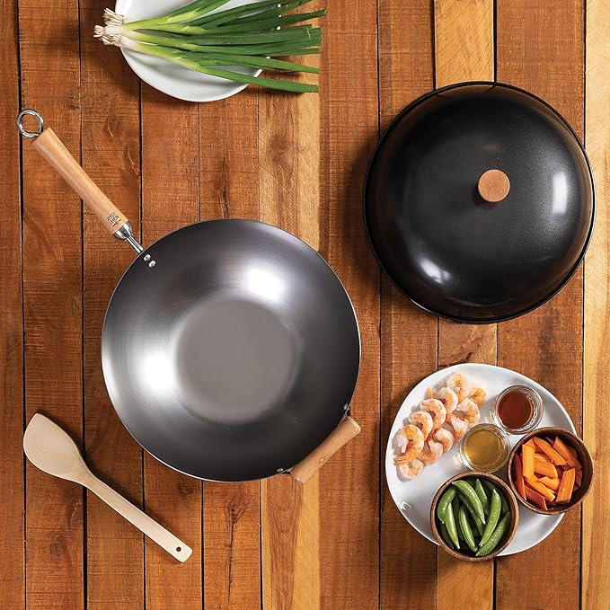 Wok de Acero al Carbono Joyce Chen 14 pulgadas con Tapa y Mangos miniatura 2