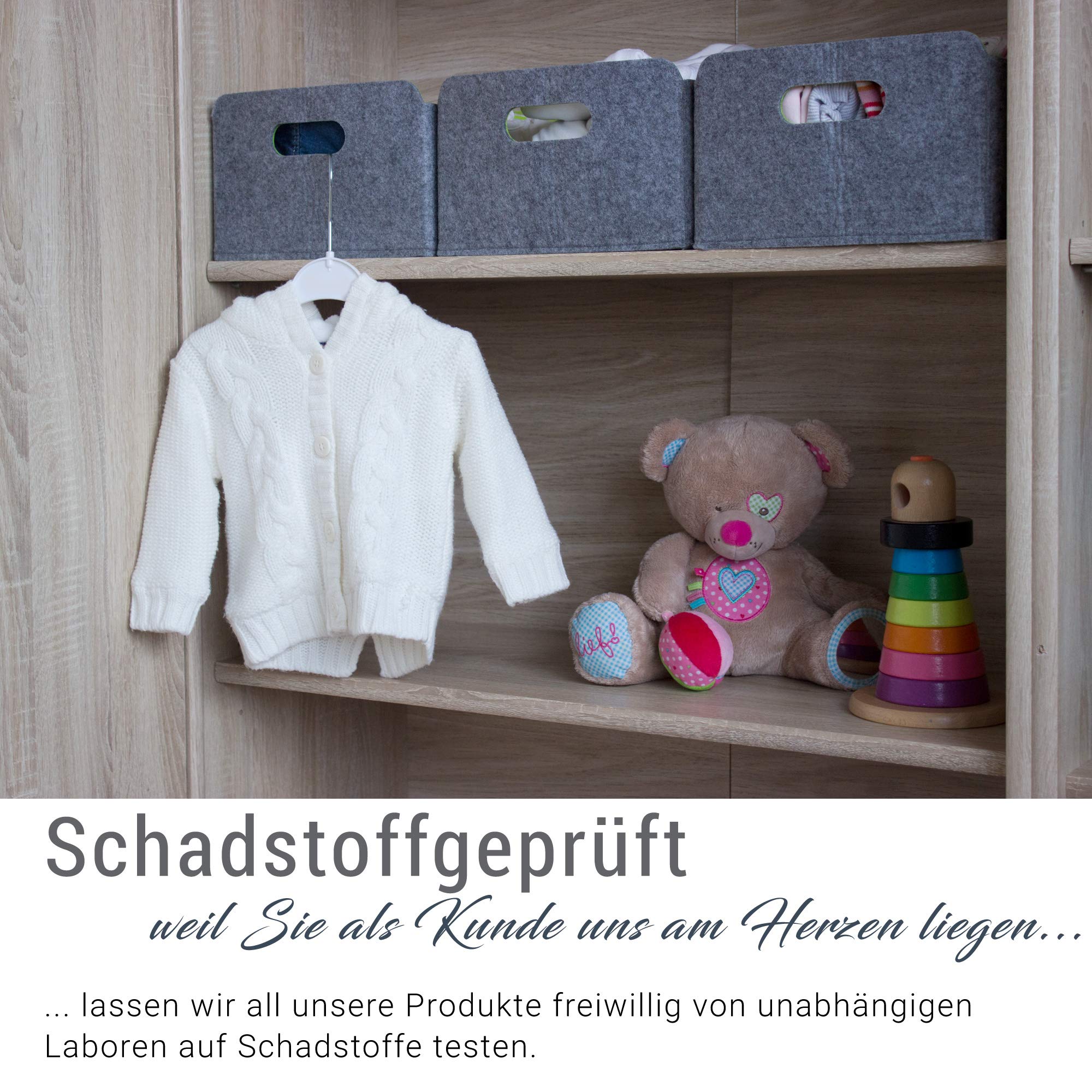 Luxflair Set de 3 corbeilles de rangement en feutre lavable gris/gris foncé 30x24x15cm, boîte d'organisation en feutre