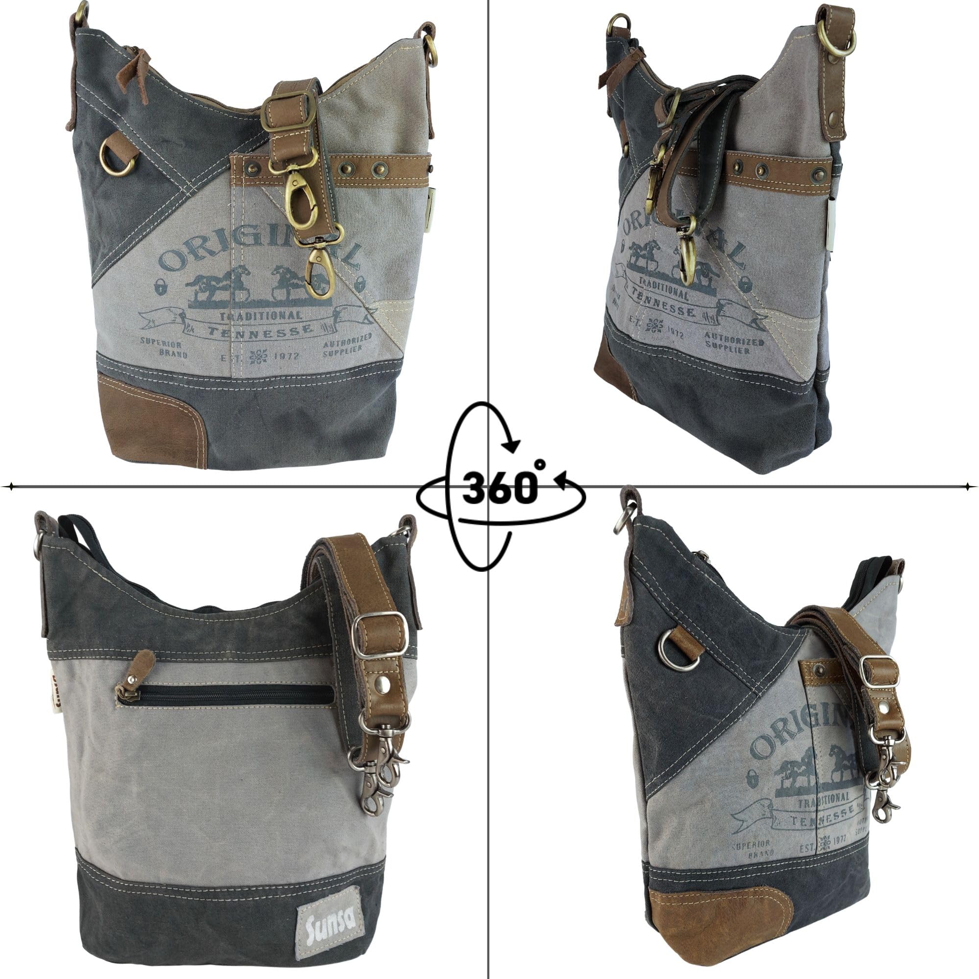 Sunsa Damen Hobo Tasche. Große Canvas Leder Umhängetasche mit Pferd Design