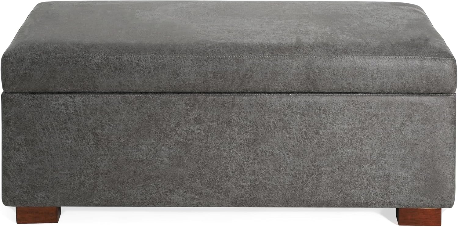 Christopher Knight Home Kaisa Rectangle Storage Ottoman, Wooden Frame Ottoman Bench with Large Seat for Living Room/Entryway, Comfy Seating Experience with Dense Foam Padding, Dark Grey