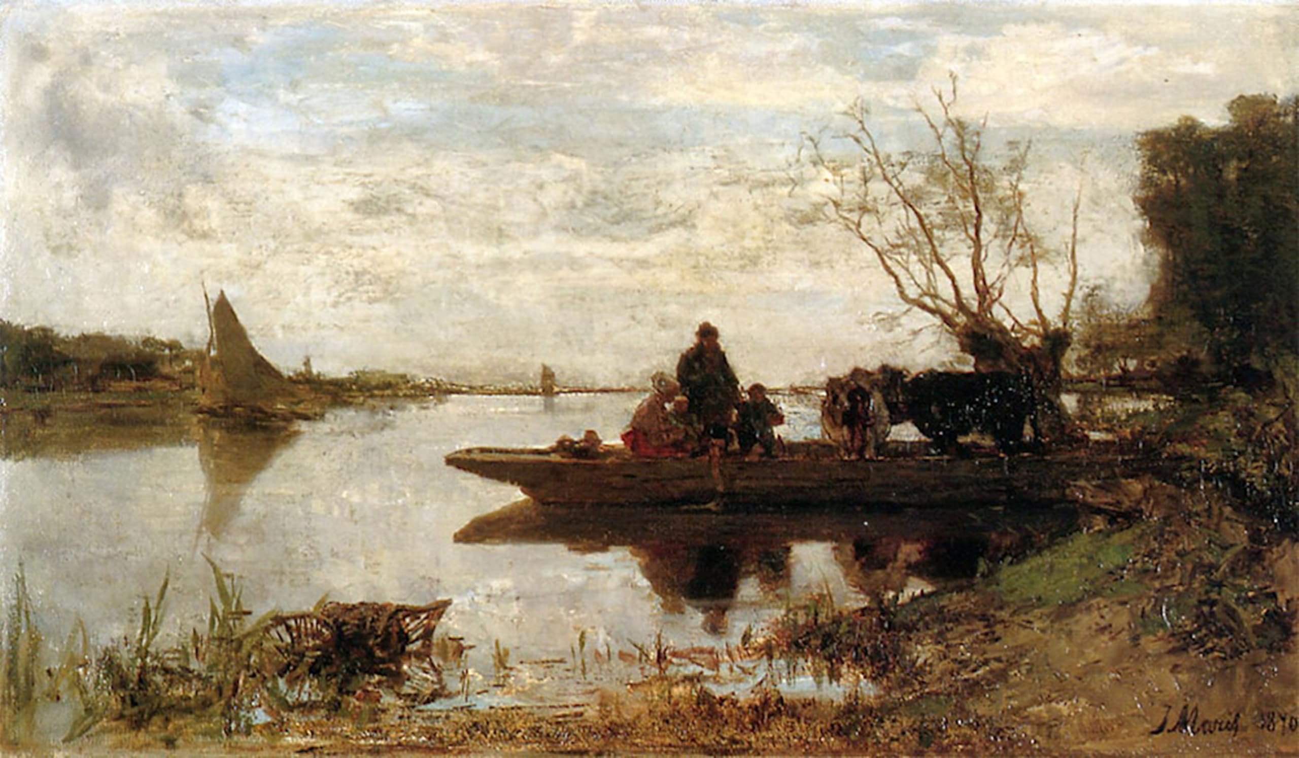 Serendipitp No Frame Vintage Picture Print On Canvas Wall Art Poster Ferry By Jacob Henricus Maris Artwork Print Poster For Wall Decor 60X90cm
