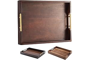 Acacia Wood Tray for Coffee Table, Large Ottoman Tray with Metal Handles...